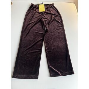 Dialogue QVC Style Velvet Pants Womens Size S Brown Wide Leg‎ New